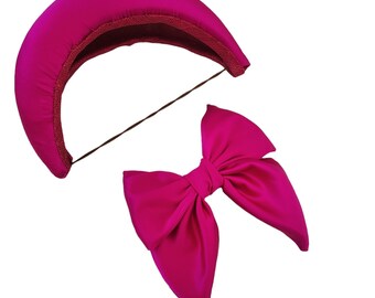 Fuchsia Pink Silk Headband Bandeau With Matching Bow Fascinator Fuchsia Pink Silk Headband Bandeau With Matching Bow Fascinator