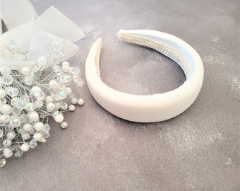 Ivory Padded Headband, Duchess Satin Bridal Headpiece, 4 cms Wide, Fascinator