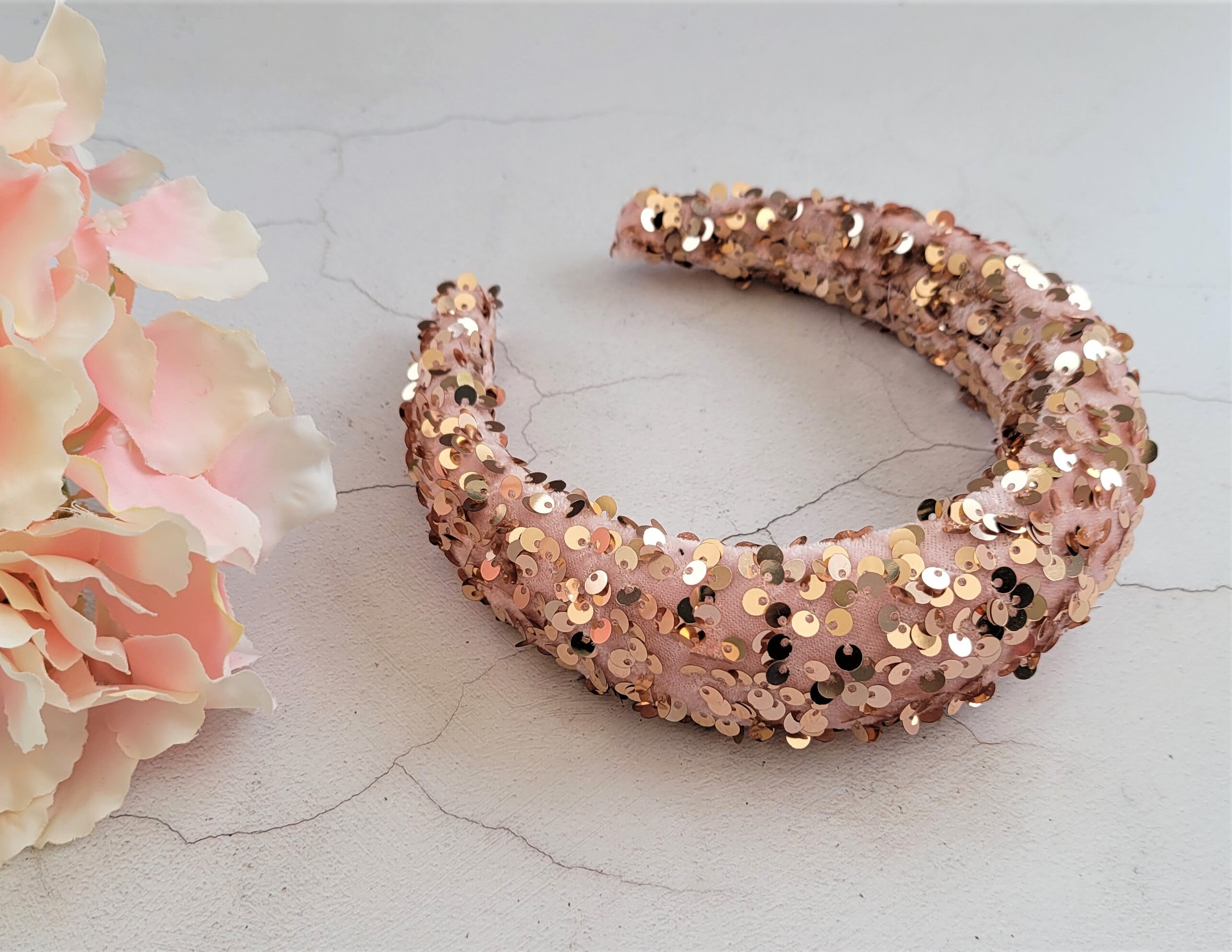 Pink Sequin Padded Velvet Headband, Alice Band 4 Cm Wide - Etsy display picture 1