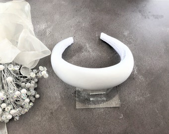 White Duchess Satin Padded Headband, Bridal Halo, 4cm