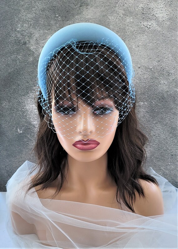 Baby Blue Satin Padded Headband, Fascinator, With Blusher  display picture 2
