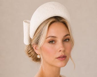 Ivory Headband Fascinator, Back Bow Halo, 10cm Wide, Races Wedding Headpiece