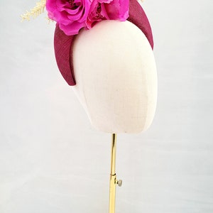 Magenta Pink Flower Fascinator Headband, Halo Crown, Lightweight, Races Headpiece, 6 cms Wide, image 9