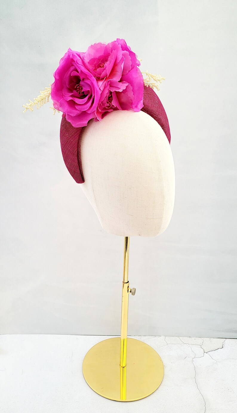 Magenta Pink Flower Fascinator Headband, Halo Crown, Lightweight, Races Headpiece, 6 cms Wide, image 9