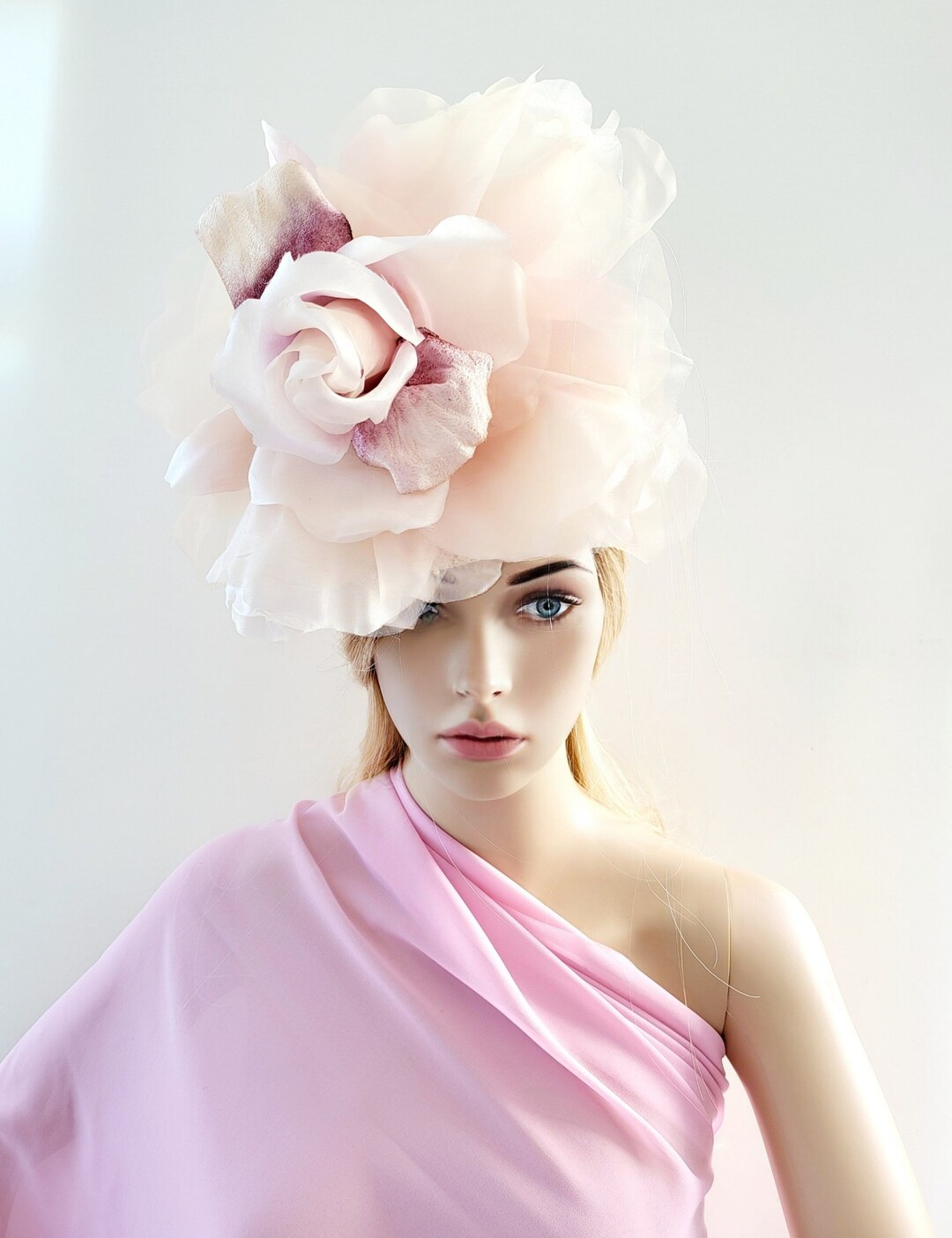 Blush Flower Pillbox Hat Fascinator With Large Pink Organza Etsy