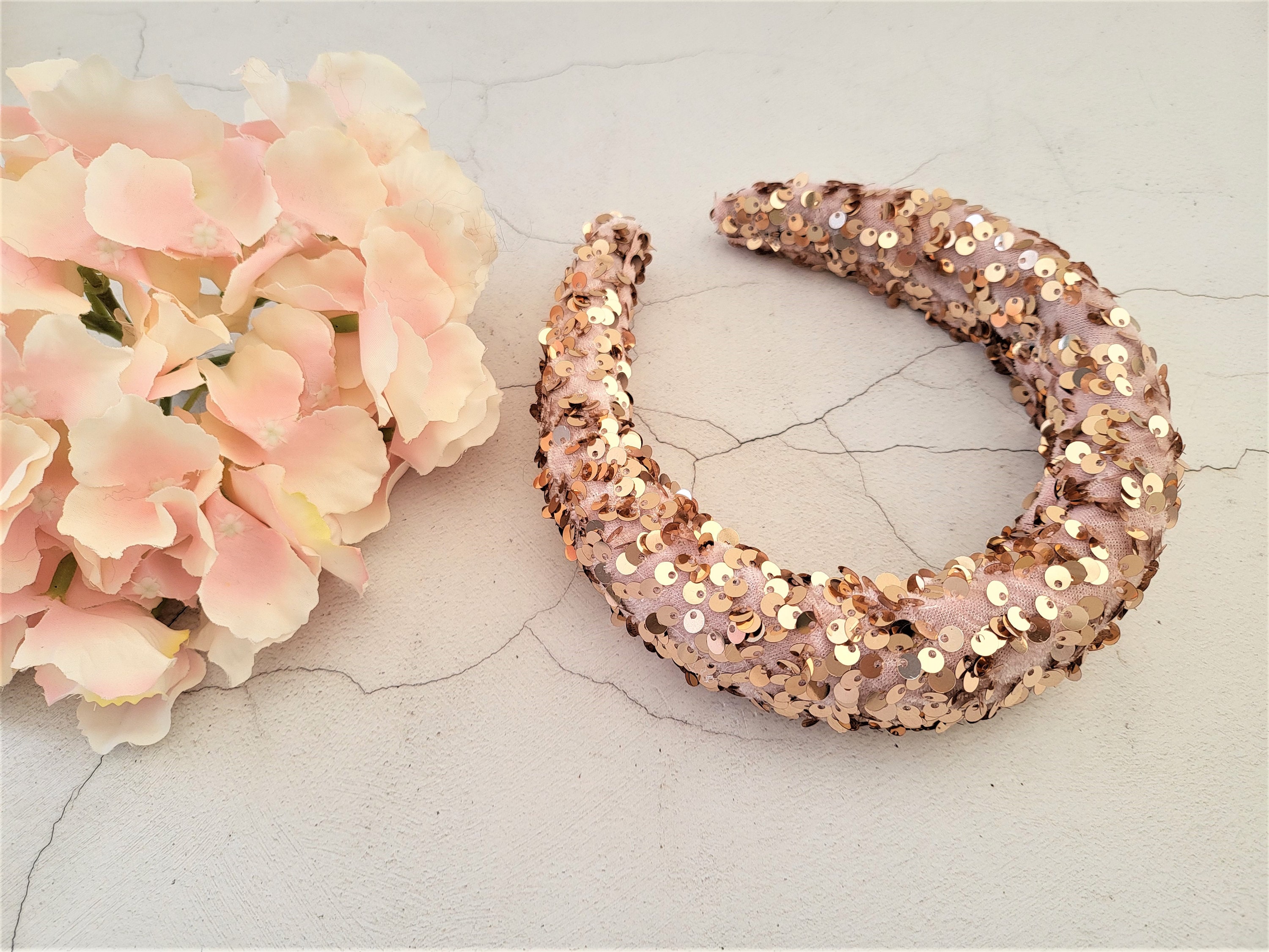 Pink Sequin Padded Headband, on Blush Velvet, 4 Cms Wide, - Etsy display picture 3