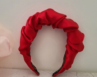 Red Silk Headband, Ruched Ruffle Scrunchie Headpiece, PURE  display picture 1