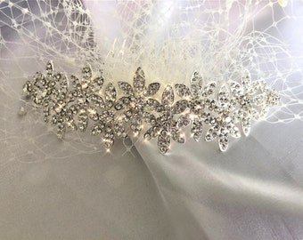 Birdcage Veil with Diamante Hair Comb Slide Bridal with Scattered pearls Worn Front or Back  Vintage inspired