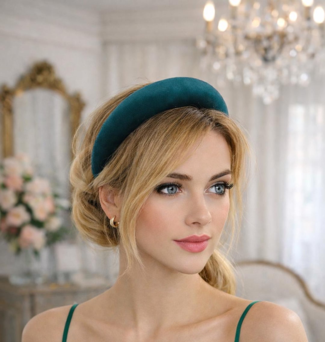 Dark Green Velvet Padded Headband, 4cm Wide - Etsy display picture 1