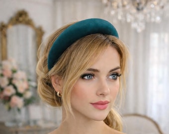 Dark Green Velvet Padded Headband, 4cm Wide