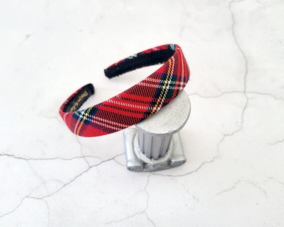 Tartan Stirnband-Set – 2 Stück Mit Passenden Haargummis (Rot & Blau) Für Damen & Mädchen