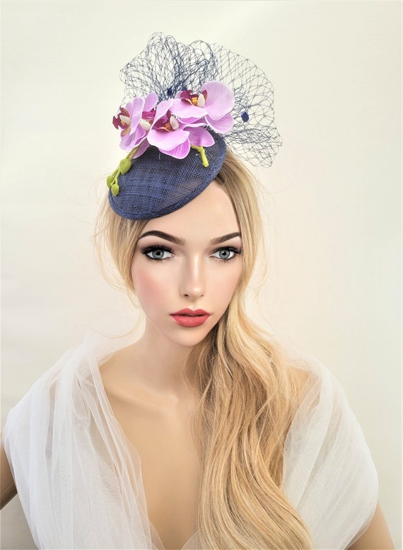 Navy Blue Orchid Flower Fascinator 