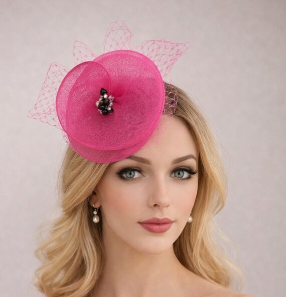 Fascinator with Hair Clip Hat Pink new OLIVIA FASCINATOR CLIP PINK AND ORANGE – Bonitoandgrace main image 4