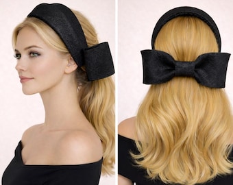 Diadema con lazo negro y cresta, con lazo en la espalda, 8 cm de ancho