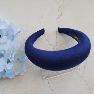 Fascia imbottita in raso blu navy, fascia per capelli, fascia per capelli, 4 cm di larghezza, imbottitura arrotondata
