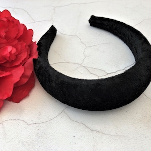 Black crushed velvet headband deeply padded matador spanish style 4 cms wide