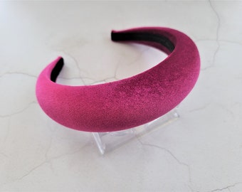 Pink velvet padded headband Dark Rose matador style rounded shape 4 cms wide