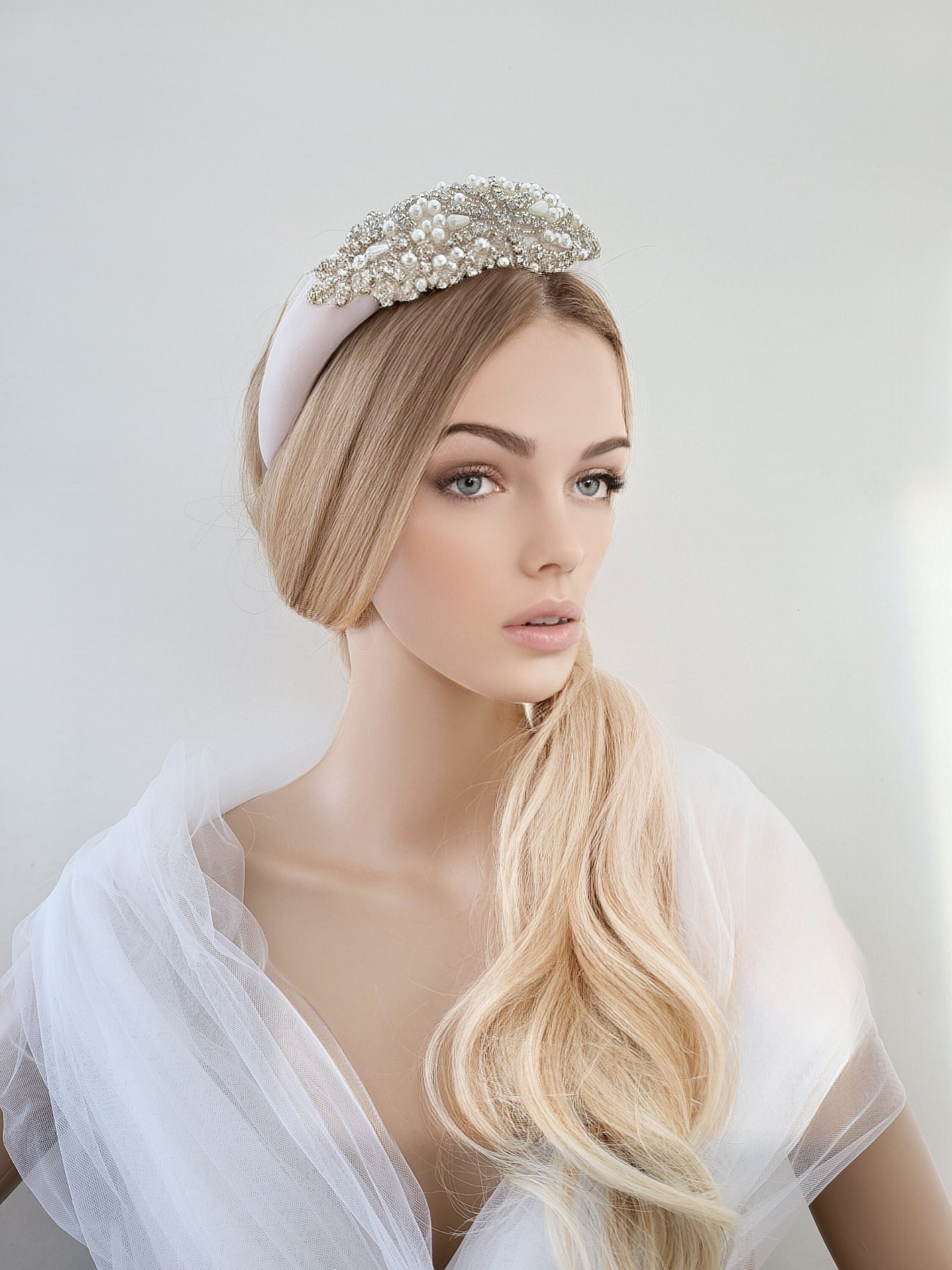 Chic Cream Headband with Pearl and Gem Details Embellished Knot Headband, Jeweled Knotted Headband  main image 4