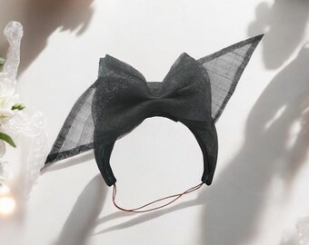 Black Bow Fascinator Hat, on a Sinamay Halo Base, Back Bow