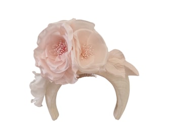 Ivory and Pink Flower Fascinator Headband, Halo Crown, Lightweight, Races Headpiece,