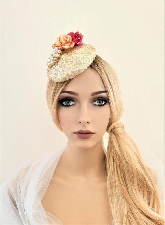 Gold Sequin Percher Hat Small 