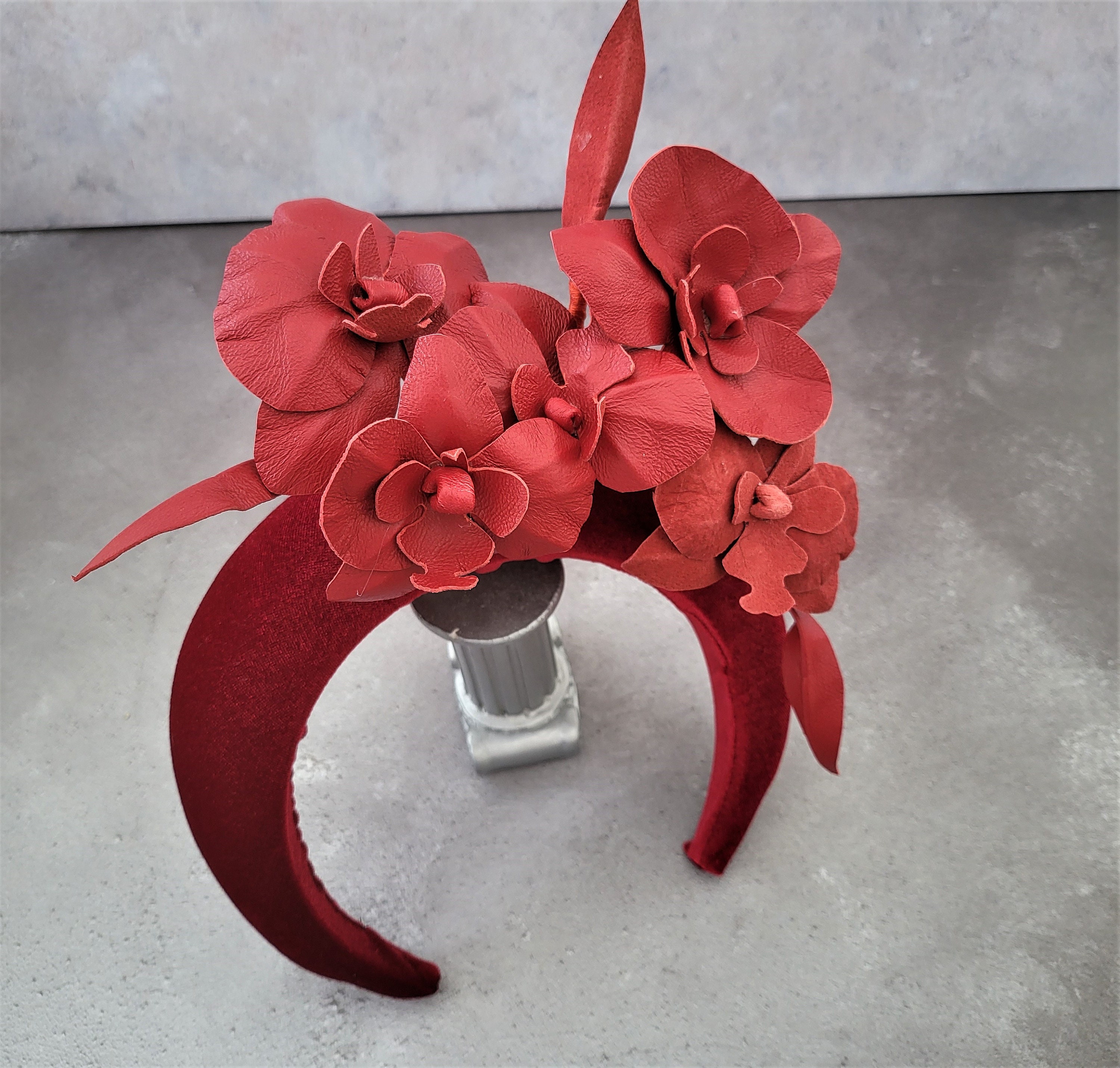 Large Red Orchid Flower Fascinator Headpiece Headband Hair Festival Silver 3305 