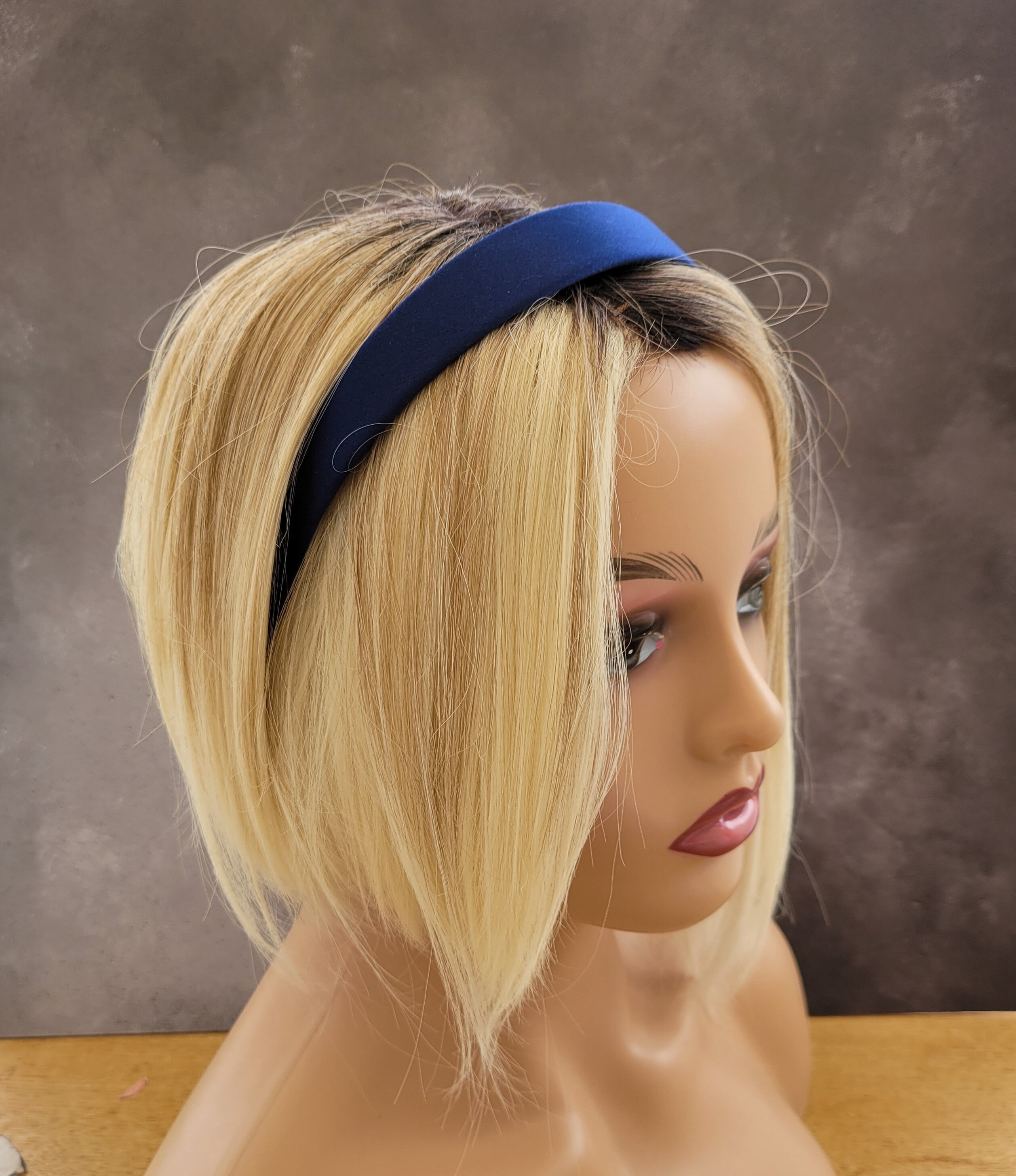 Cerchietto in raso di seta blu, fascia Alice larga 25 mm - Italia