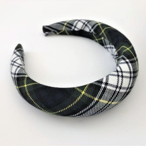 Green Tartan headband Deeply Padded hair band 4 cms, Plaid Check