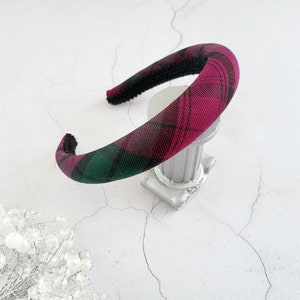 Wine Red Tartan Plaid headband,check Padded hair band, 2.5 cms Wine, Red Green Tartan