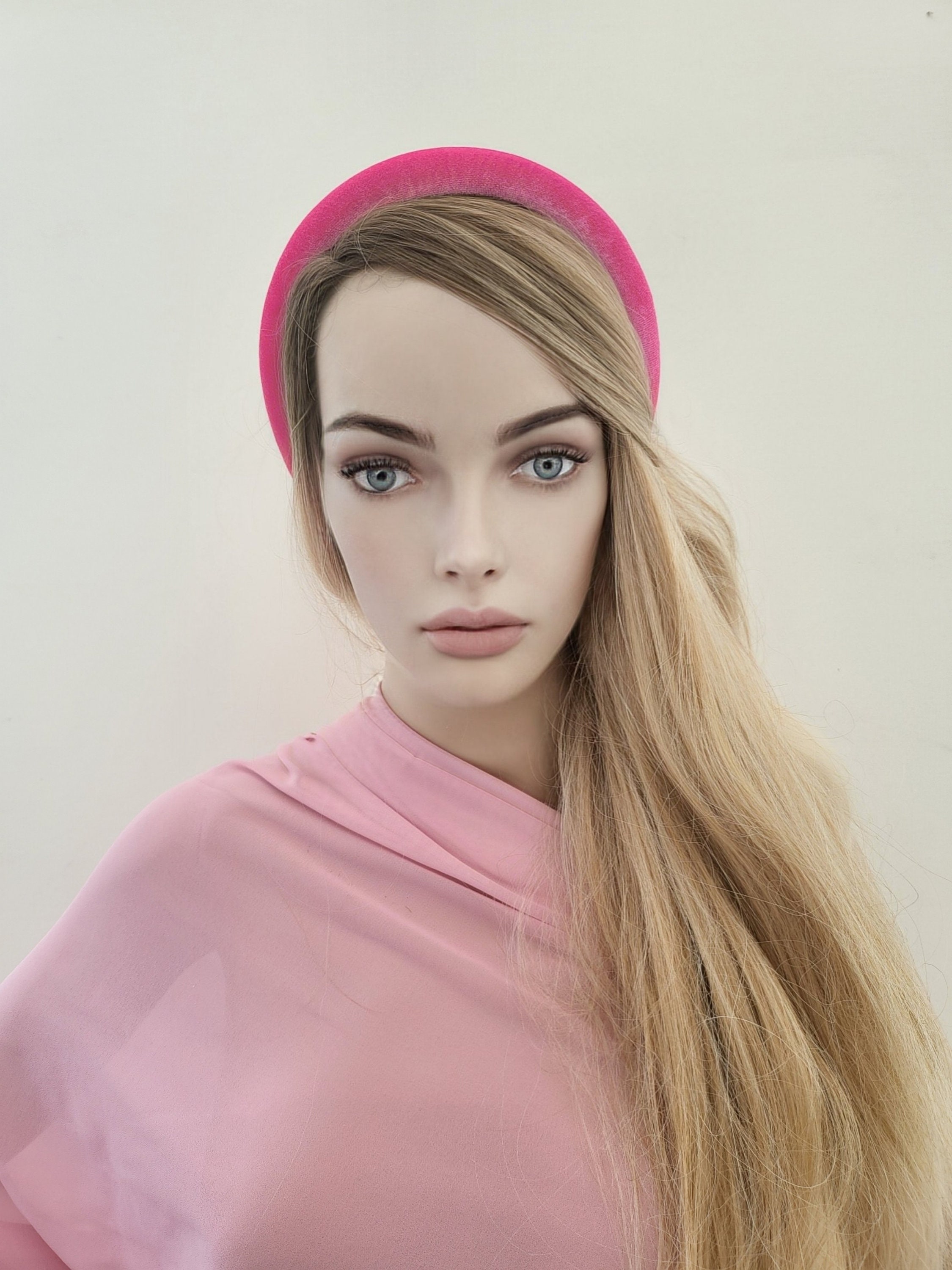 Hot Pink Velvet Padded Headband, Plush Rounded Hair Band - Etsy display picture 1
