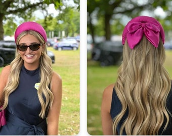 Fuchsia Pink Silk Headband Bandeau With Matching Bow Fascinator