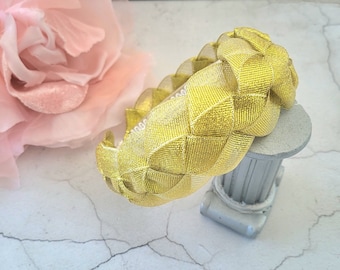 Golden Ribbon Plaited Headband, Woven Fascinator, Christmas Headpiece, 5 cms wide