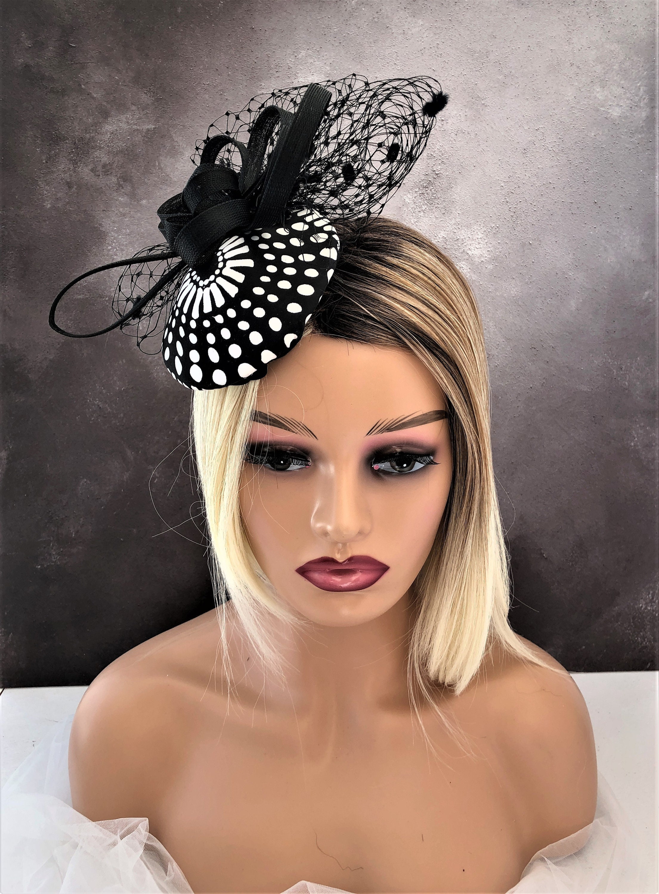 Small Black Pillbox Hat Fascinator With Spotty Veiling and Bow Etsy UK