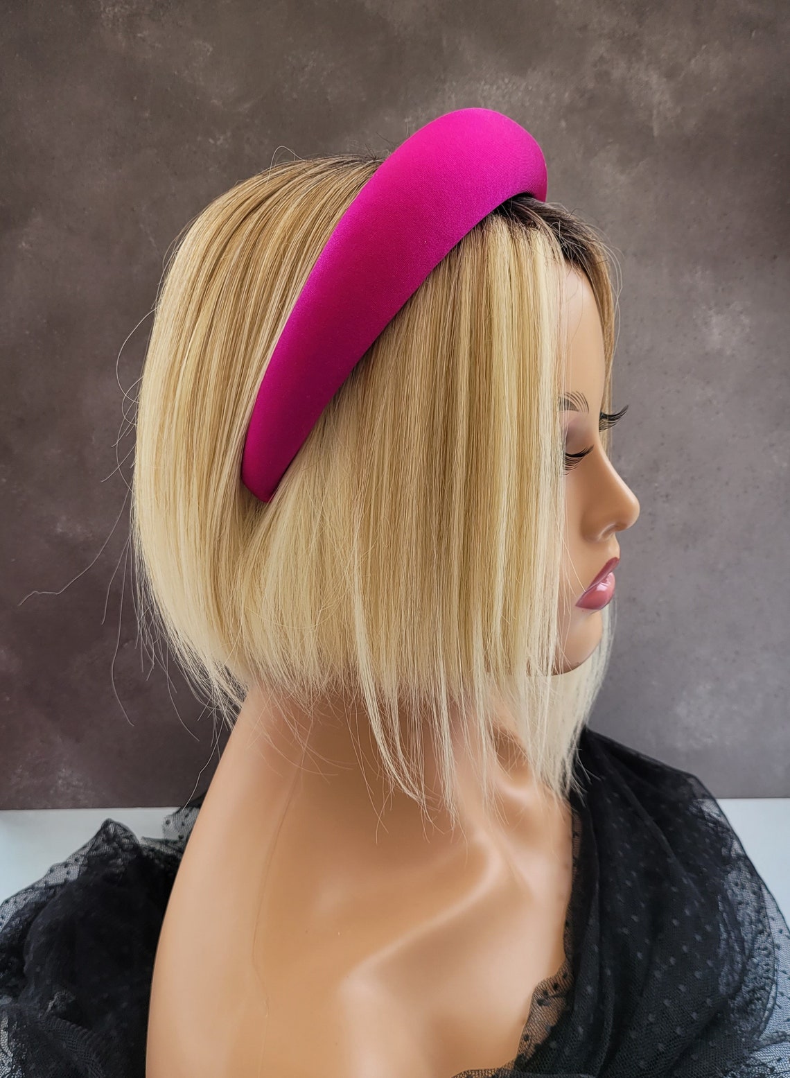 Fuchsia Pink Satin Padded Domed headband alice band hair band Etsy