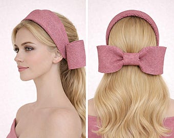 Diadema con lazo rosa ruborizado oscuro, sombrero con lazo en la parte posterior, 8 cm de ancho