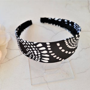 EXTRA Wide Black Satin Headband Alice Band Hair Band 4cms  Black and White Abstract Pattern slipper satin Flat headband
