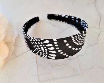 EXTRA Wide Black Satin Headband Alice Band Hair Band 4cms  Black and White Abstract Pattern slipper satin Flat headband