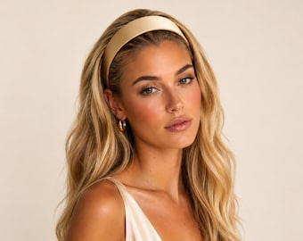 Butter Yellow Silk Satin Headband, Flat Alice Band, 4 cm Wide, Width Choice
