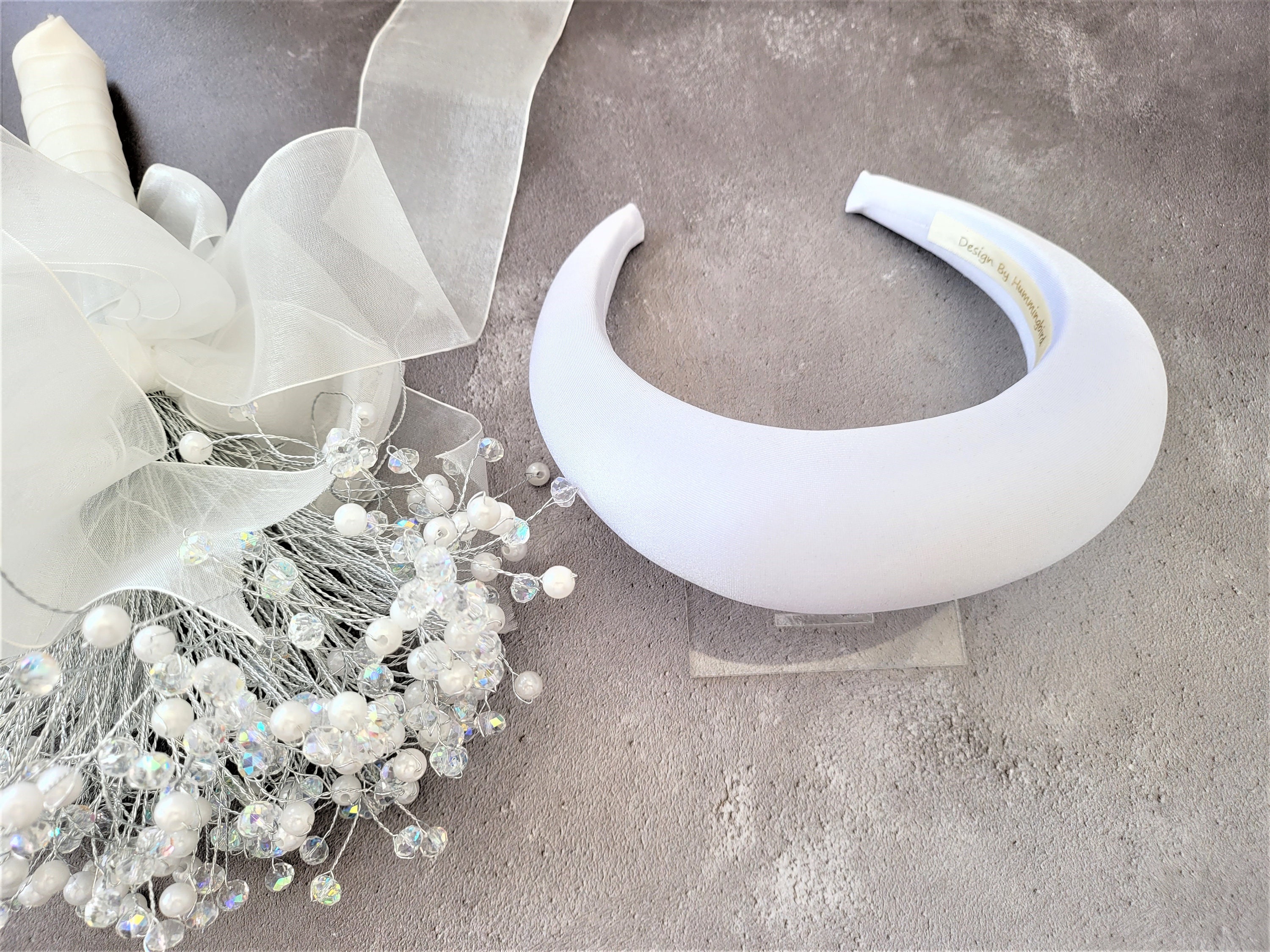 Bridal Ivory Silk Padded Headband, With Birdcage Chin Length Veil,  Detachable Veil, Fascinator, Duchess Satin Silk 