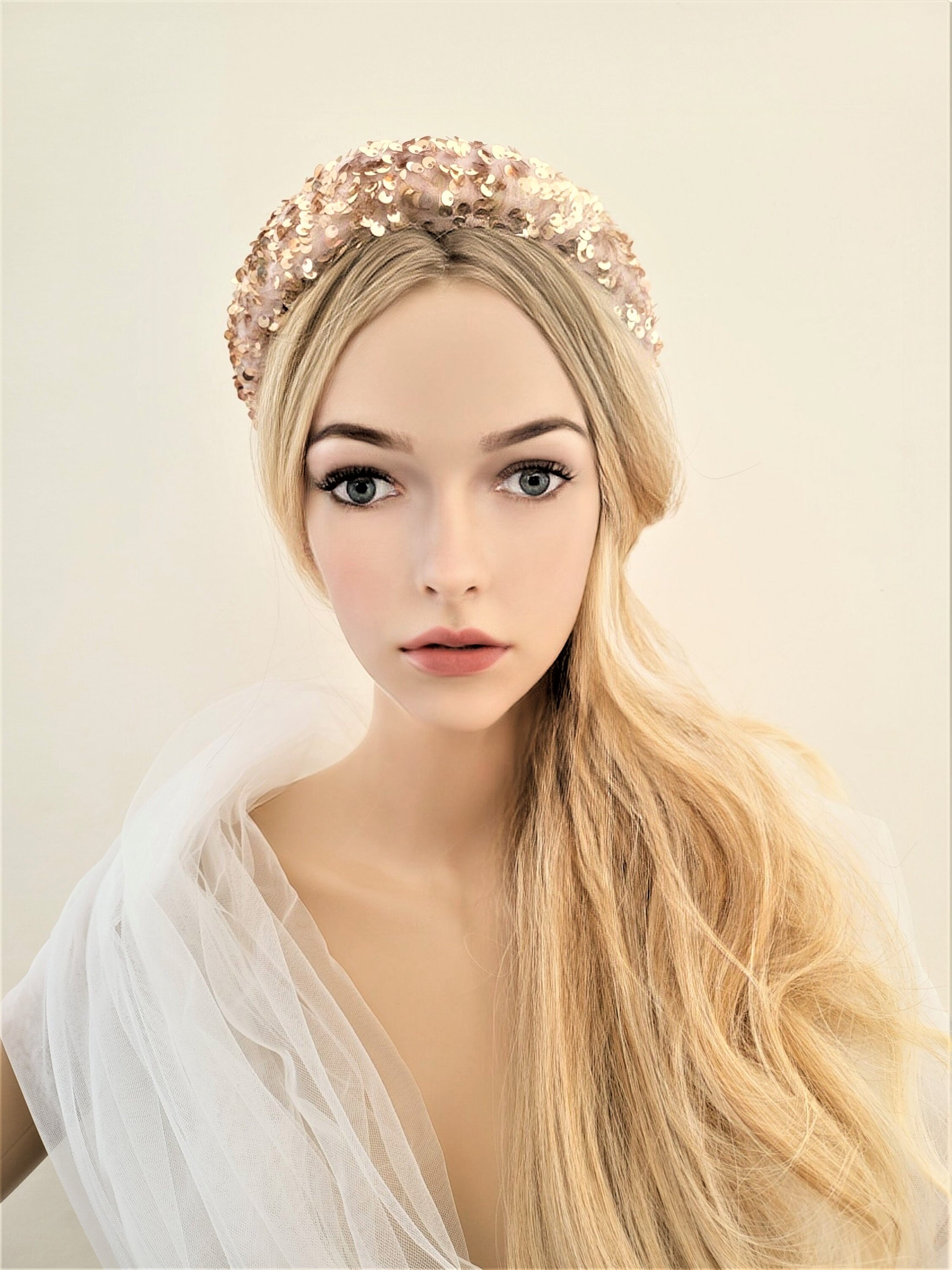 Pink Sequin Padded Headband, on Blush Velvet, 4 Cms Wide, - Etsy display picture 2