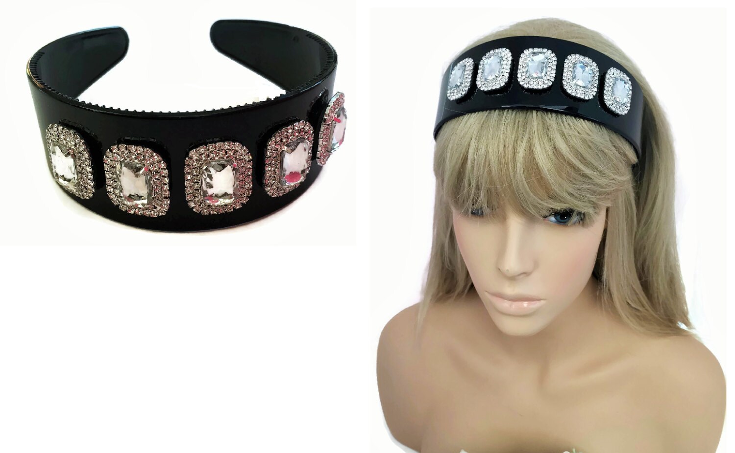 Extra Wide Black Headband Hair band with Teeth Diamante Etsy