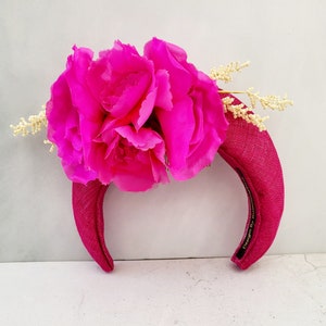 Magenta Pink Flower Fascinator Headband, Halo Crown, Lightweight, Races Headpiece, 6 cms Wide, image 8