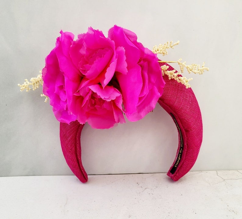 Magenta Pink Flower Fascinator Headband, Halo Crown, Lightweight, Races Headpiece, 6 cms Wide, image 8