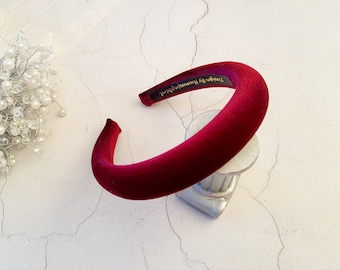 Wine Red Padded Headband, Burgundy Velvet, 2.5 cms wide