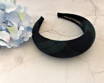 Tartan Check Karo gepolstertes Haarband, Halo, Green Rassen Fascinator, 4 cm breit