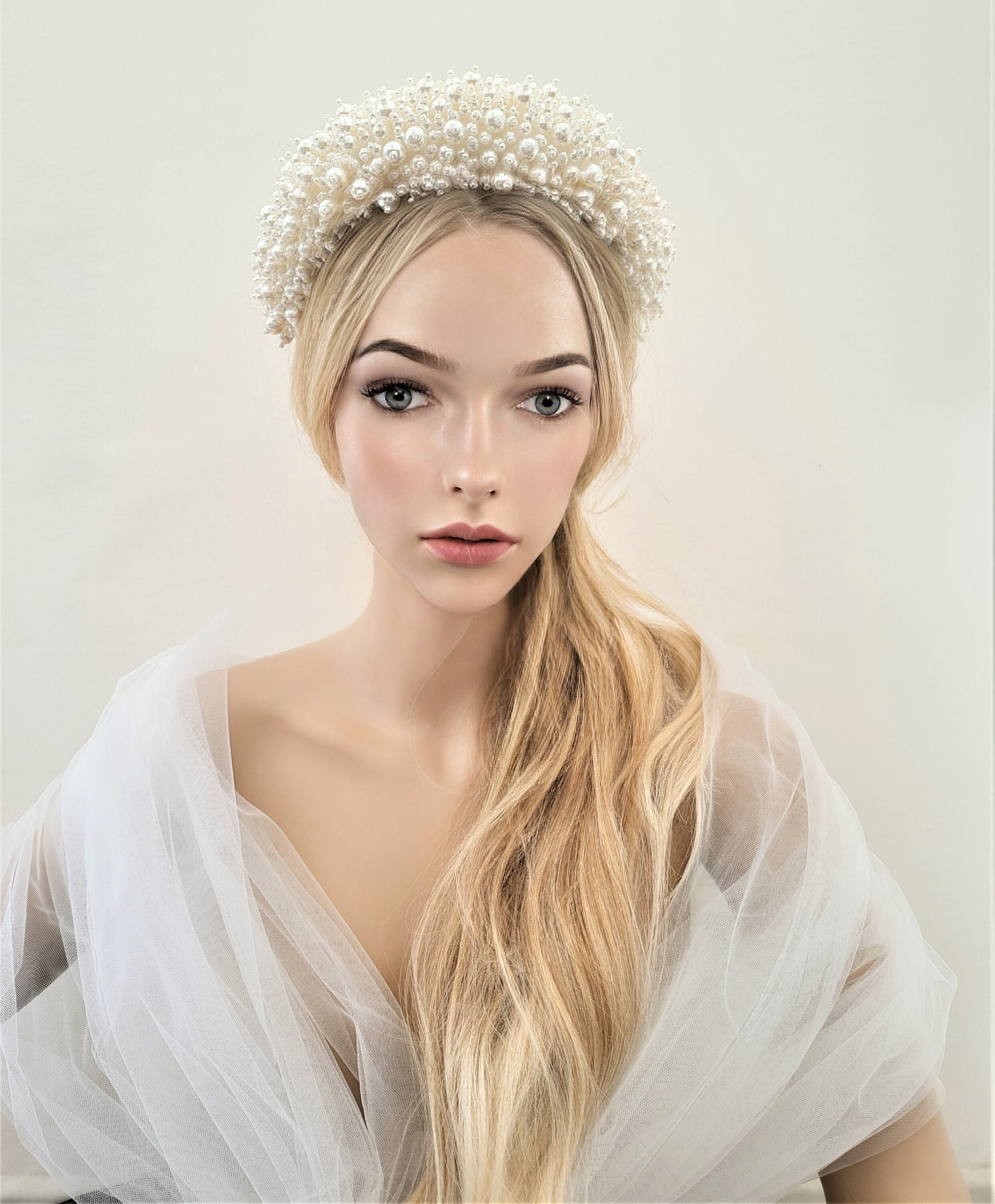 Pearl Beaded Silk Padded Jewelled Headband, Encrusted With  display picture 1