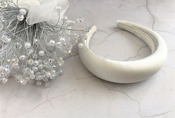 Ivory Silk Headband Padded, Duchess Satin, 4 Cms Wide  display picture 2