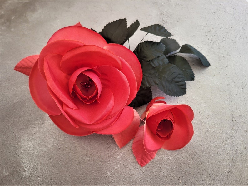 Red Rose Flower Fascinator, Headpiece, Black Leaf Vine, hatinator image 2