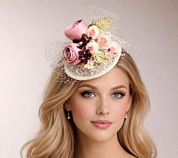 Ivory Straw Fascinator with Pink Flower Accent il_fullxfull.7815647312_sxt9.jpg main image 4