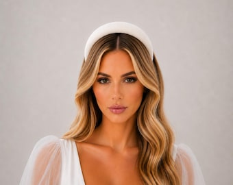 Ivory Wool Crepe Padded Headband Rounded Style Elegant Bridal Hairband 2.5 cm Wide